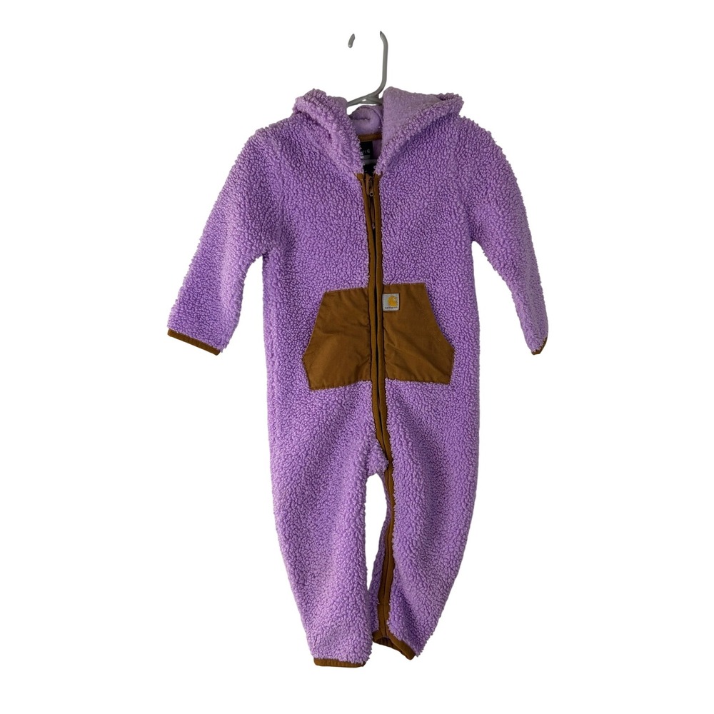 Carhartt Baby Girls Purple Sherpa Fleece Hooded Coverall Jumpsuit 18M Zip